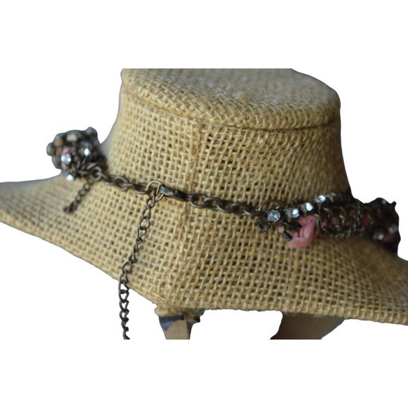 Vintage Statement Necklace With Pink Beads & Rhinestones Chain Design For Women - Picture 4 of 7